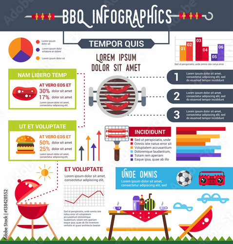 Bbq info poster, brochure with flat icons and inforgrapics