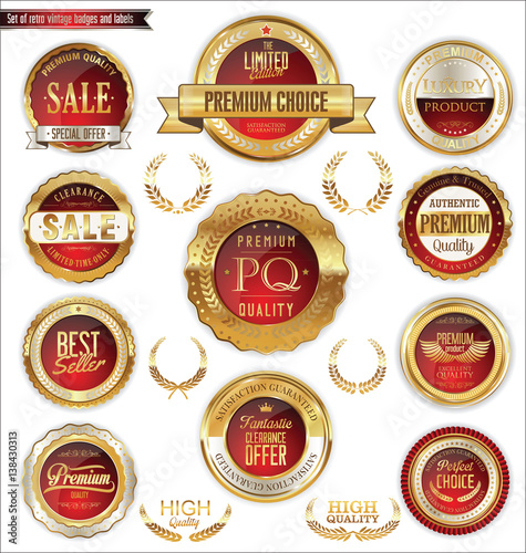 Golden badges and labels with laurel wreath collection 