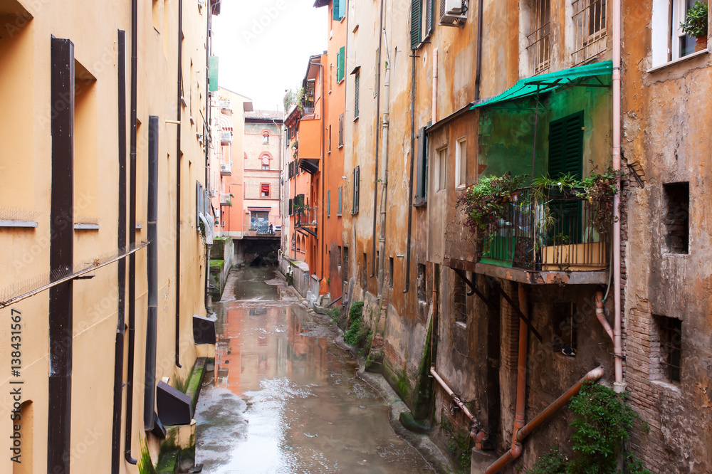 old Canal in the  town of Bologna, Italy