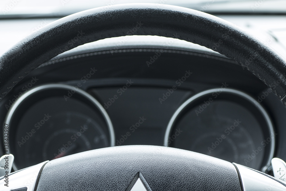 Modern automobile dashboard closeup