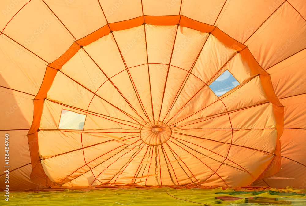Inside of the hot air balloons during prepare to fly view from below.