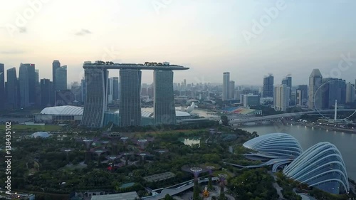 4k b-roll cinematic footage of aerial drone view Singapore Marina Bay city skyline