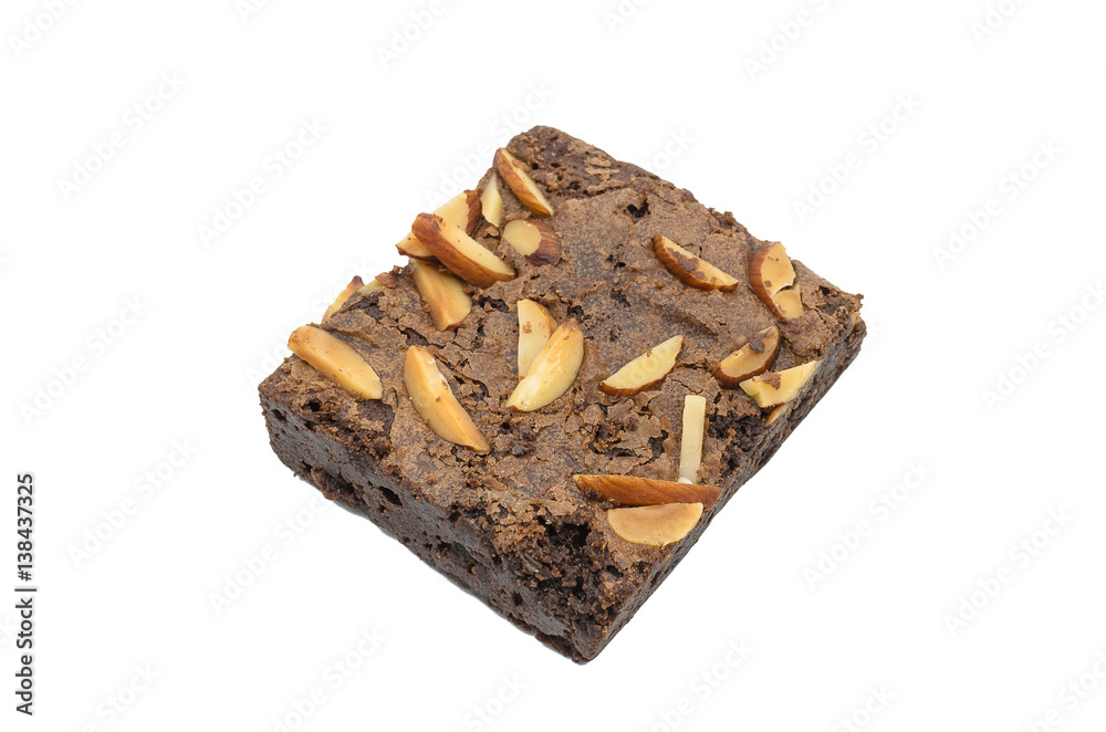 A Almond Chocolate Brownie isolated on white background.