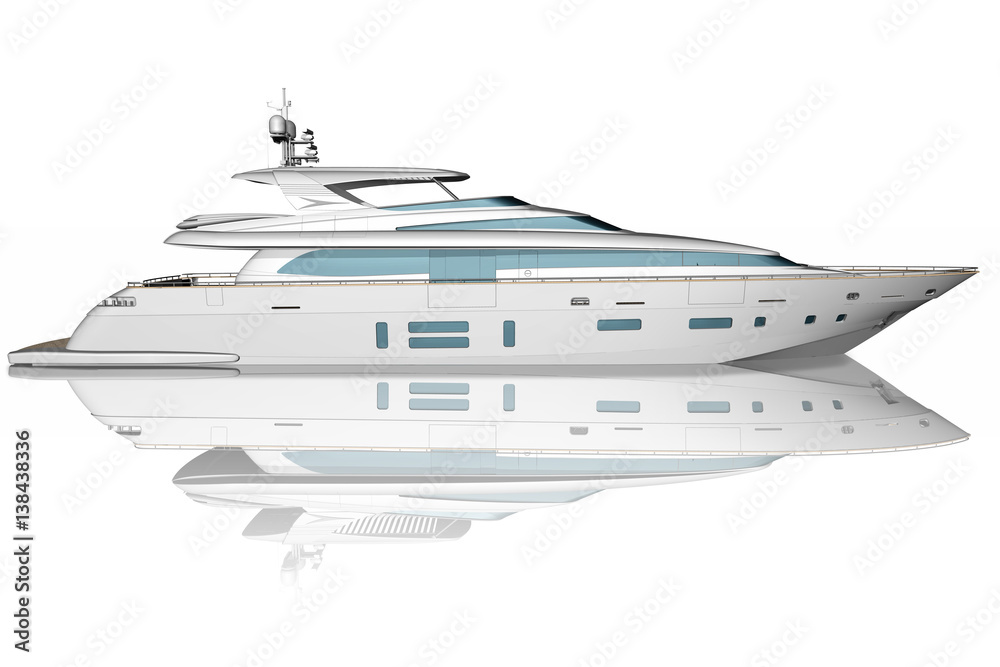 Yacht. Imbarcazione elegante isolata su sfondo bianco.