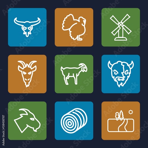 Set of 9 rural outline icons