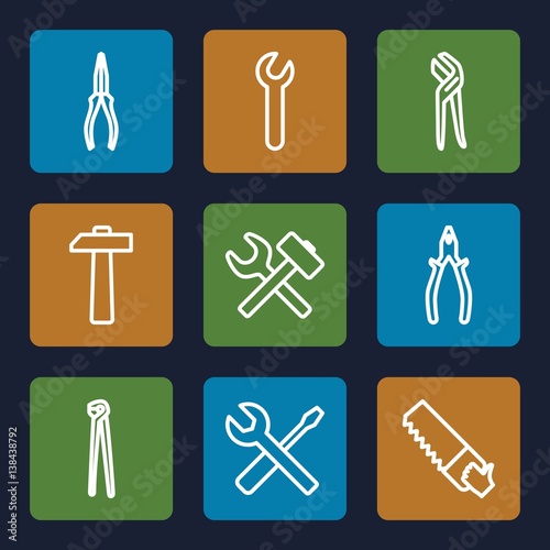 Set of 9 wrench outline icons