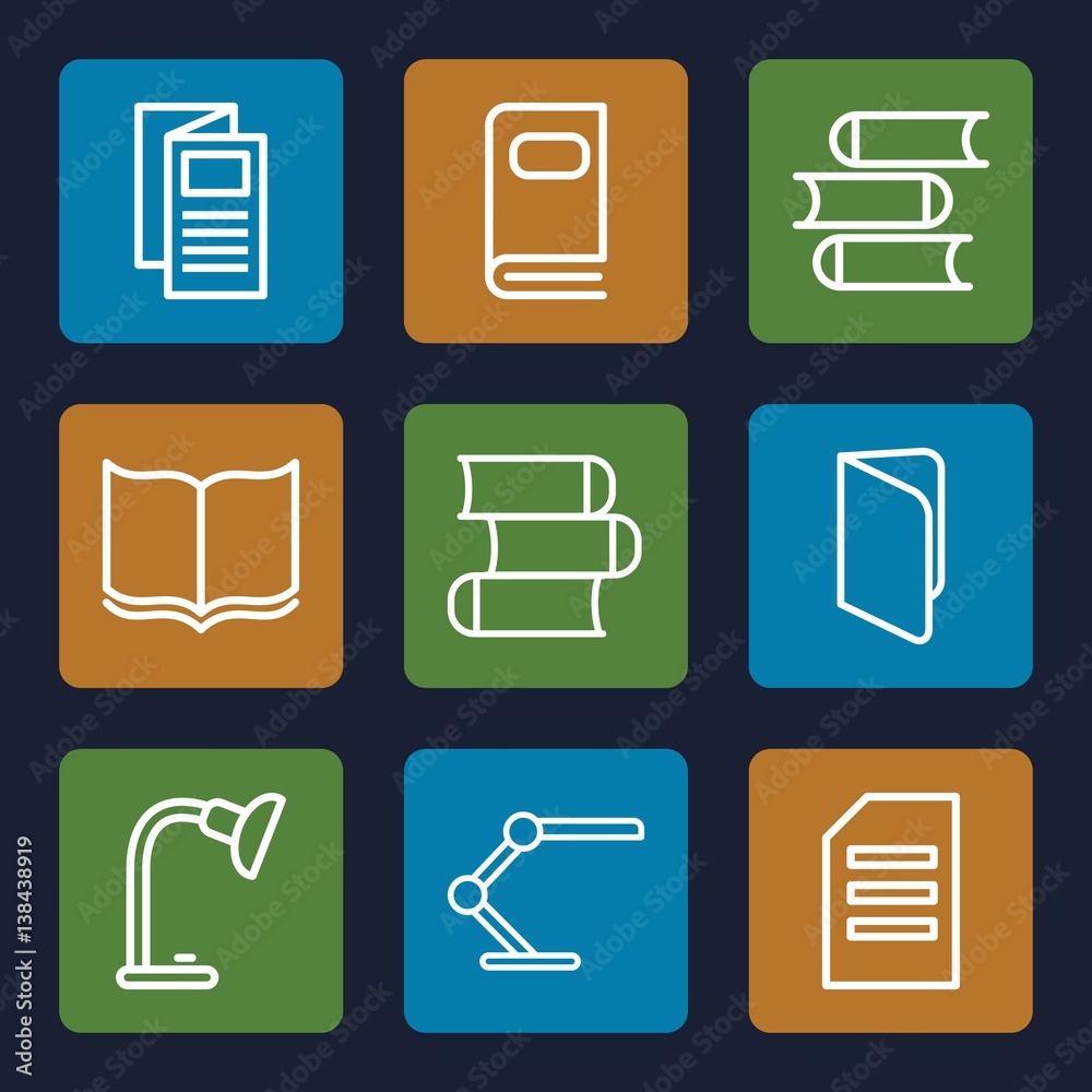 Set of 9 reading outline icons Set of 9 reading outline icons
