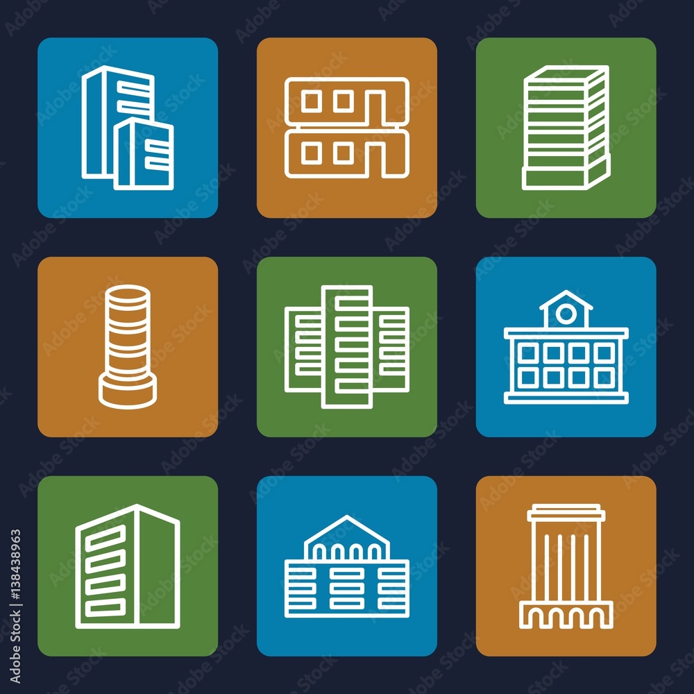 Set of 9 skyscraper outline icons Set of 9 skyscraper outline icons