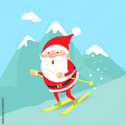Santa Claus Moving down from Mountains. Winter