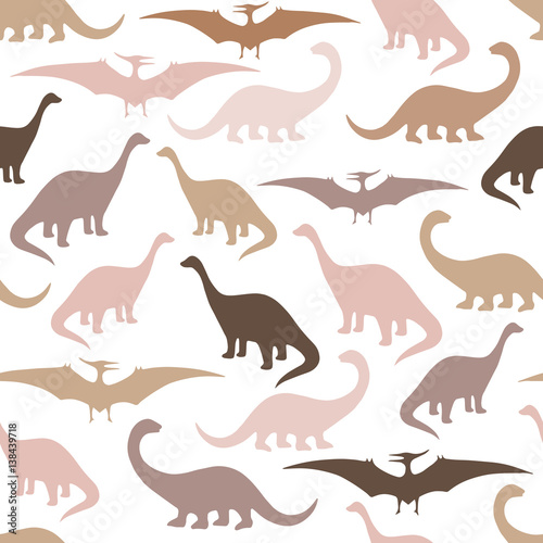 Seamless pattern with cartoon dinosaurs. For cards, party, banners, and children room decoration. © Olga Skorobogatova