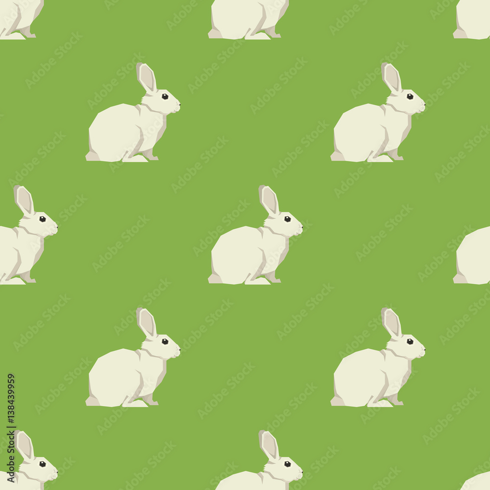 Fototapeta premium Wild animals collection White hare Geometric style Seamless pattern