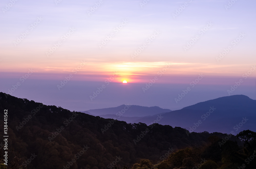 Fototapeta premium sunrise in the morning at veiw point, Doi Inthanon, Thailand