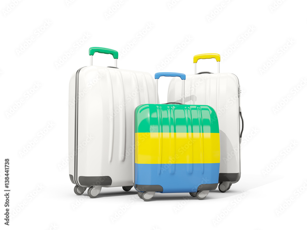 Luggage with flag of gabon. Three bags isolated on white Luggage with flag of gabon. Three bags isolated on white