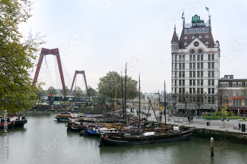 ROTTERDAM, Netherlands - November 12, 2016 : Street view of Rotterdam City Netherlands. back to 1270 when a dam was constructed in the Rotte river by people settled around it for safety.