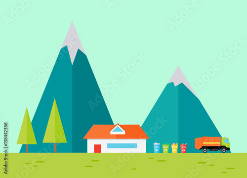 Mountains Landscape in Flat.