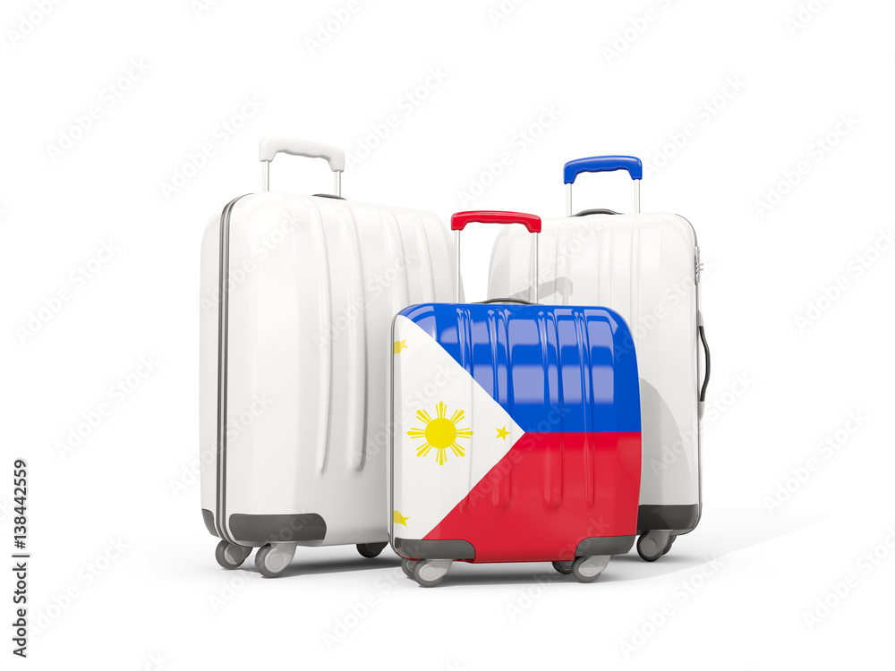 Obraz premium Luggage with flag of philippines. Three bags isolated on white