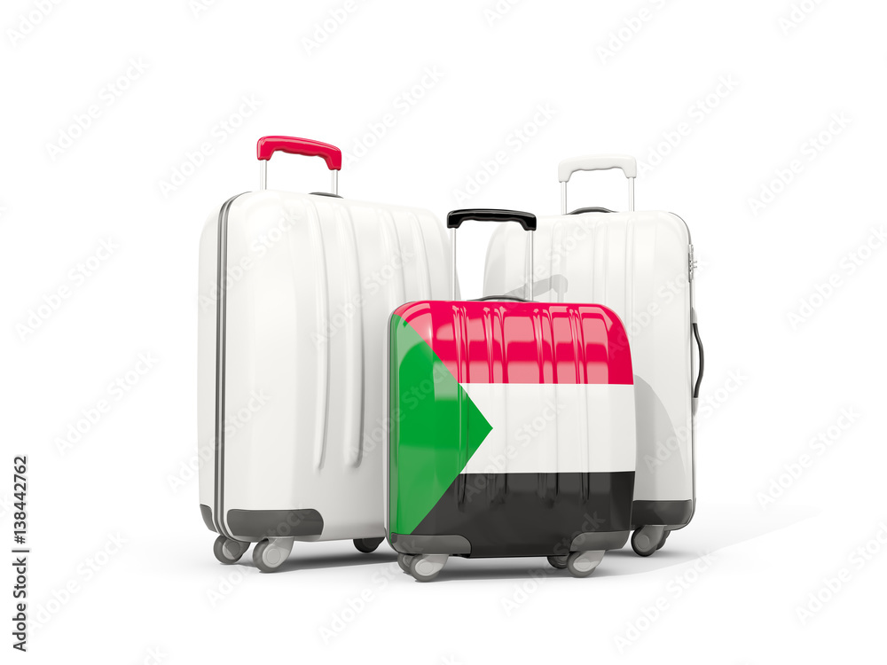 Luggage with flag of sudan. Three bags isolated on white Luggage with flag of sudan. Three bags isolated on white