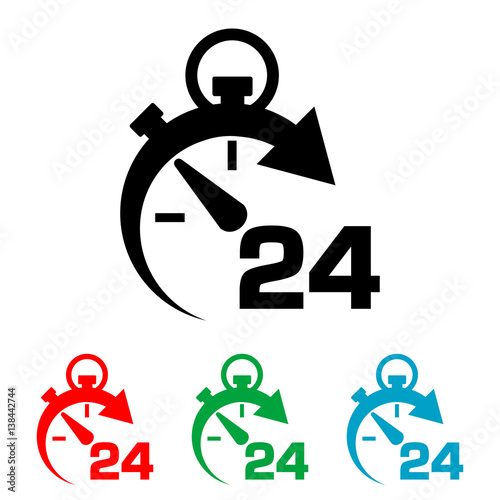 Icono plano cronometro con 24 en varios colores