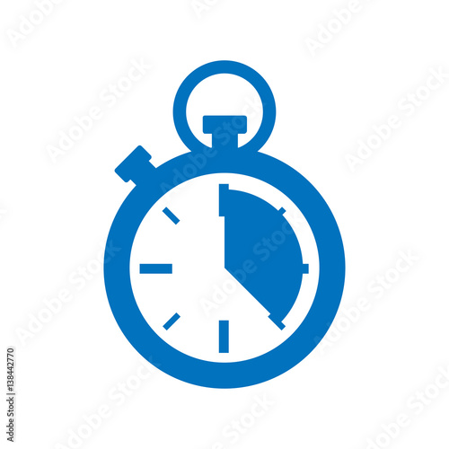 Icono plano cronometro paso tiempo azul en fondo blanco