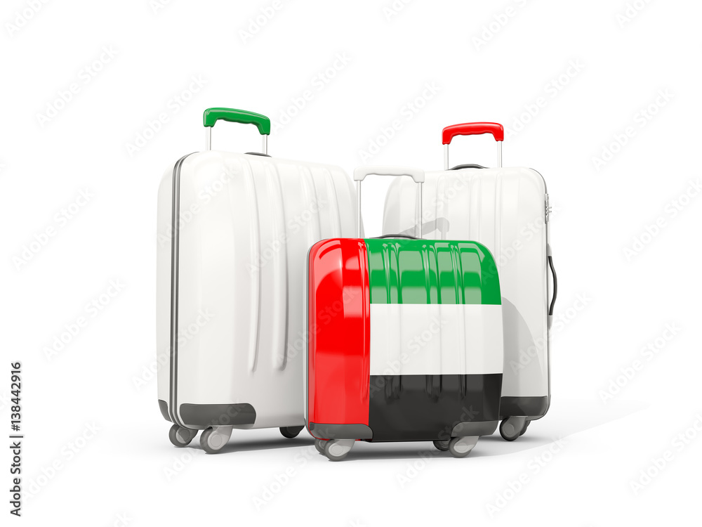 Luggage with flag of united arab emirates. Three bags isolated on white Luggage with flag of united arab emirates. Three bags isolated on white