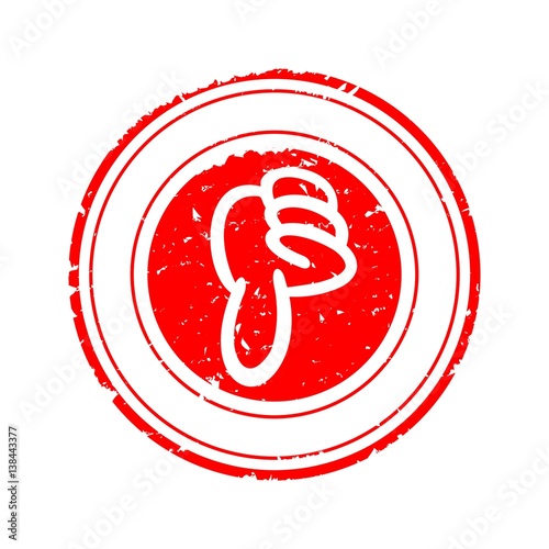 Damaged round red stamp with thumb down - vector eps