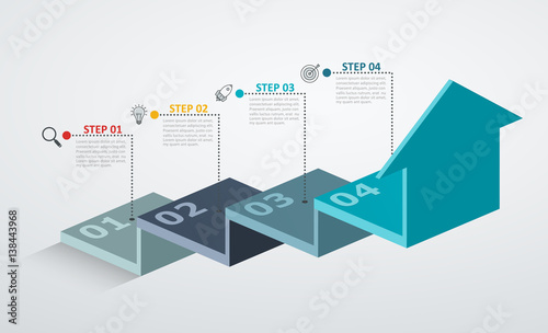 Infographic design template with step structure up arrow, Business concept with 4 options pieces.