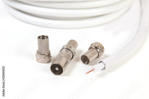 Cuadro en lienzo TV coaxial cable and connectors on white background