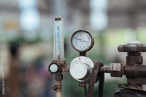 carbon dioxide gauge at carbon dioxide capsule in factory.