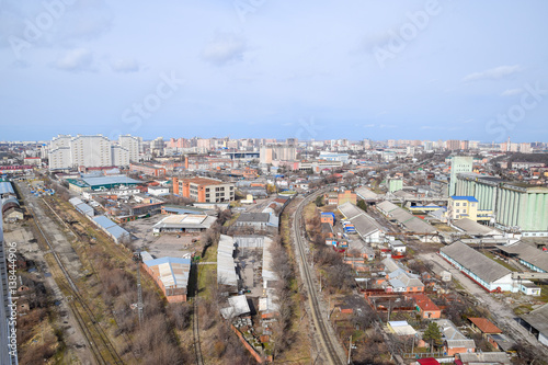 City landscape. The view from the heights of the 24th floor. Krasnodar city. Urban view.