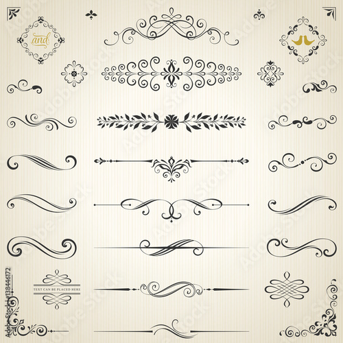 Vector set of ornate calligraphic vintage elements, dividers and page decorations.