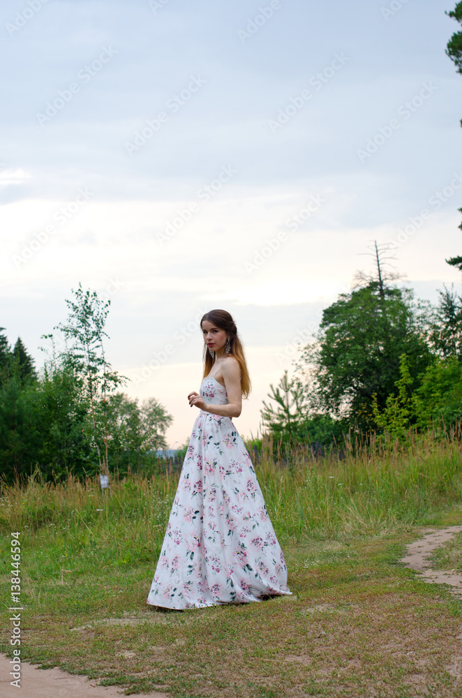 beautiful girl in a white dress