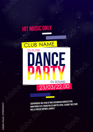 Vertical music party background with color graphic elements and text.  