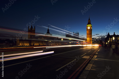 Big Ben and Westminster Bridge on the River Thames in Night
