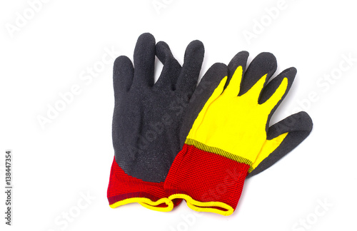 Electricians rubber gloves on electricity concept.