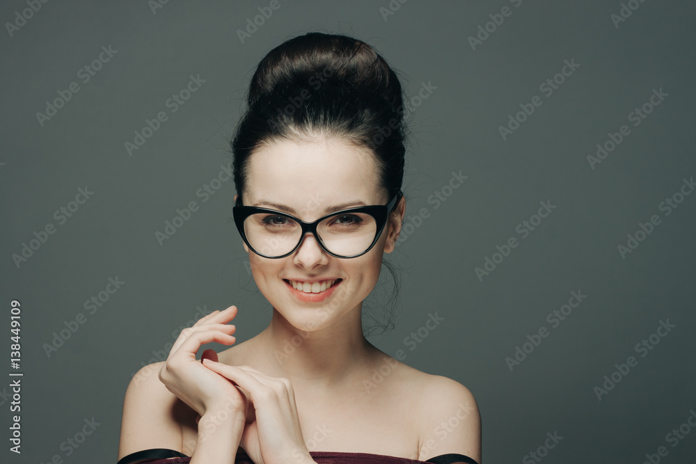 attractive woman in glasses claps her hands attractive woman in glasses claps her hands