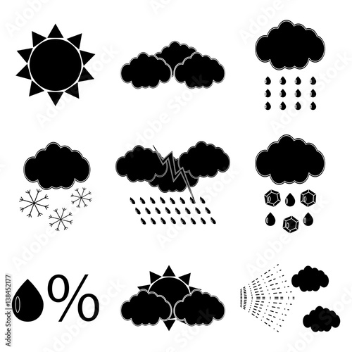 Black silhouette meteorology icons set