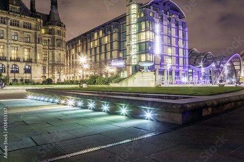 Sheffield city centre at night time