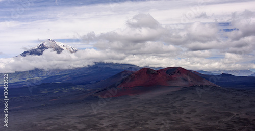 Panorama with snow-capped volcano