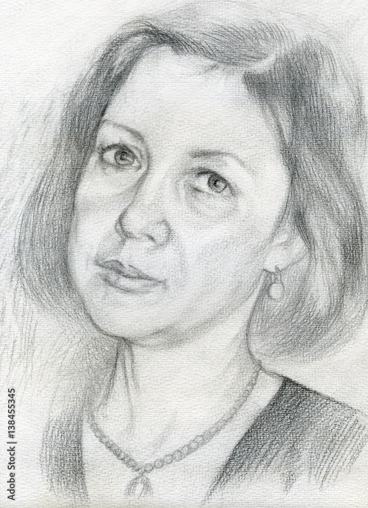 Plakat Монохромный портрет женщины карандашом