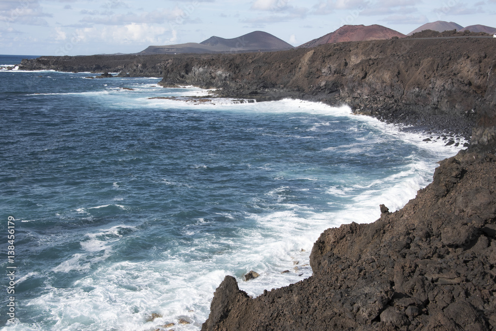 Coastal scene south of El Golfo on Lanzarote, Canary Islands.s. Coastal scene south of El Golfo on Lanzarote, Canary Islands.s.