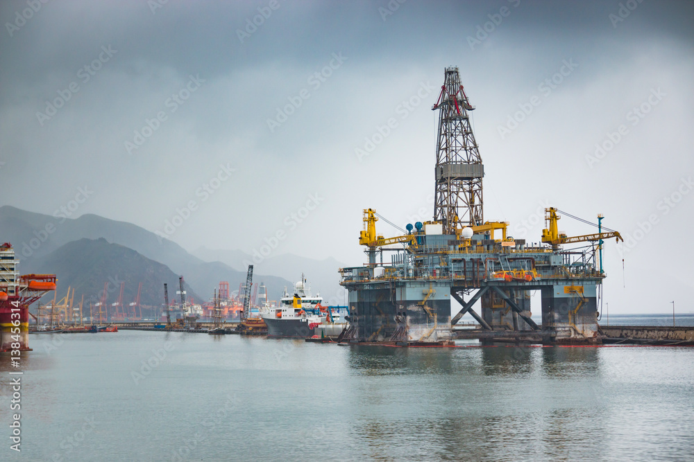  Gas and oil rig platform in the port of Santa Cruz de Tenerife in Tenerife