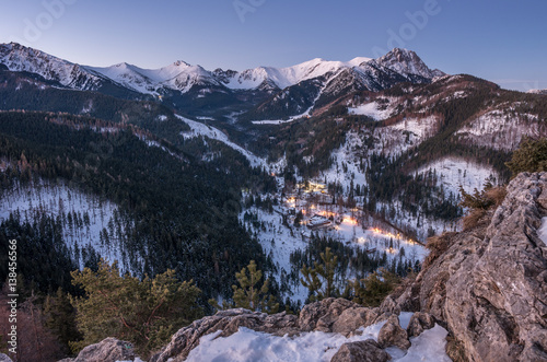 Winter Tatra mountains landscape, panorama of Kuznice (Zakopane) in the morning