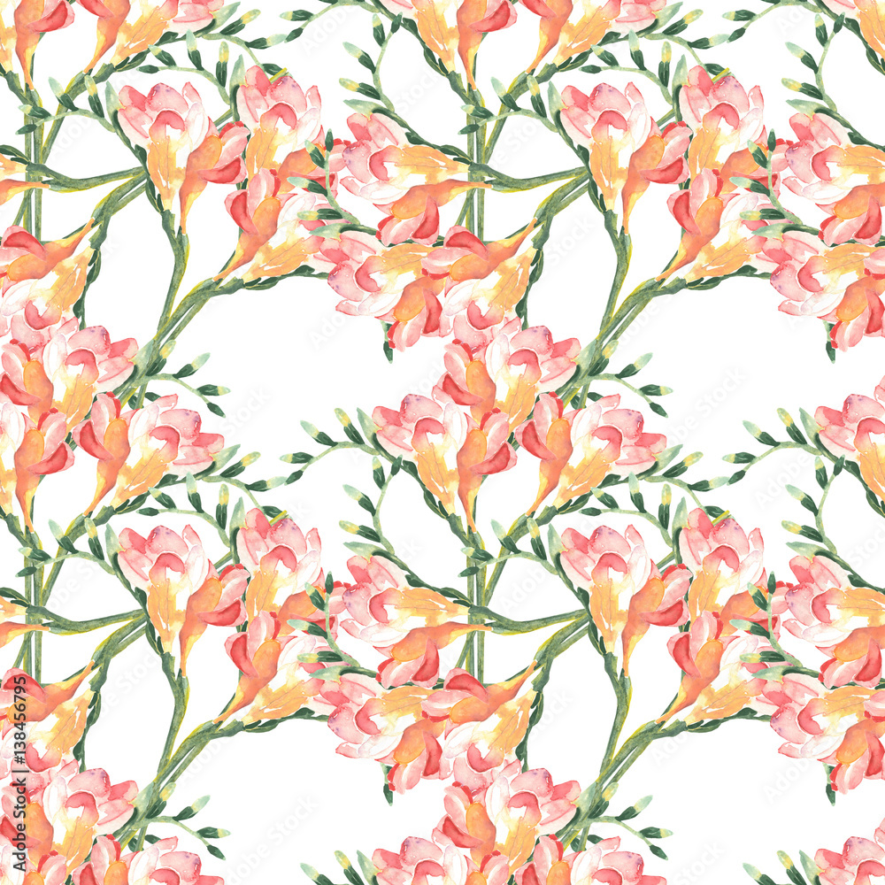 Fresia seamless pattern, watercolor hand painted