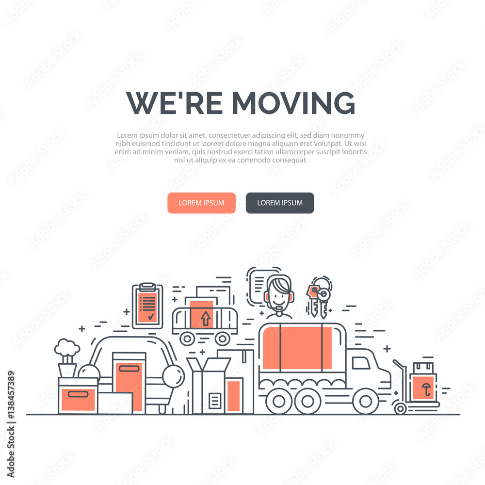 Moving and delivery template with line icons Moving and delivery template with line icons