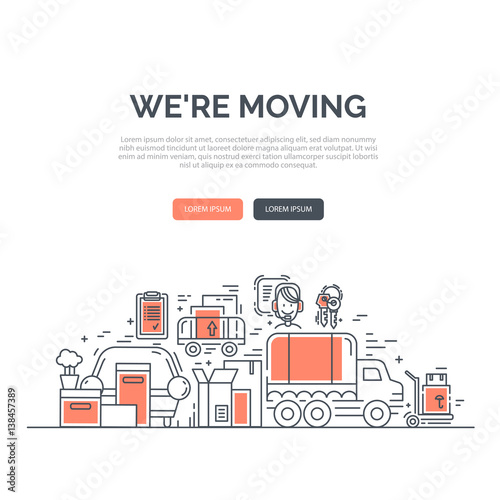 Moving and delivery template with line icons
