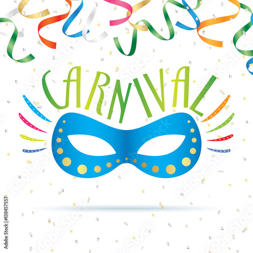 Colorful carnival mask with ribbons and confetti. Vector illustration for your holiday design decoration.