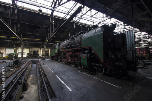 Old steam locomotive in the workshop