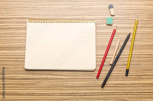 School supplies on wooden background