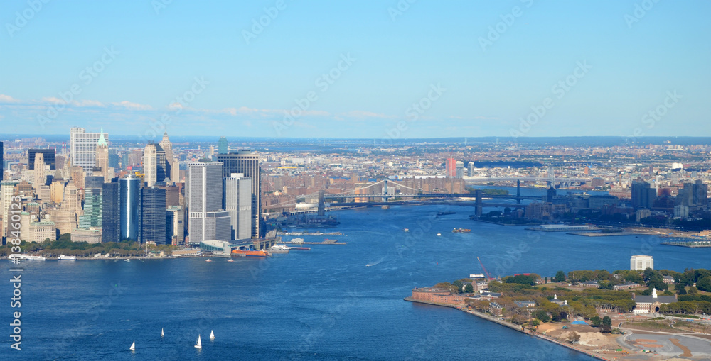 Φωτογραφία New York, USA, September 28, 2013: New York Harbor and Governors Island, Aerial
