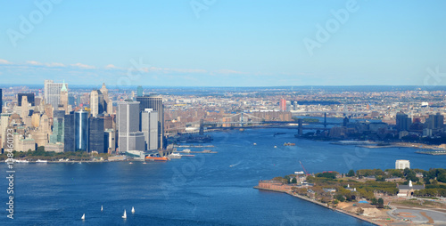 New York, USA, September 28, 2013: New York Harbor and Governors Island, Aerial view on a clear day © Mirjam Claus